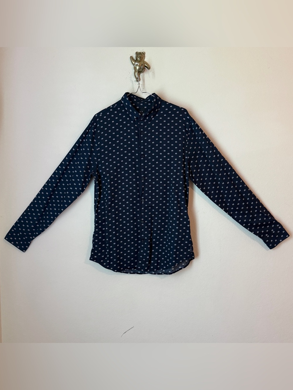 Men’s Armani Exchange Navy Button-Down Shirt with White Micro Print